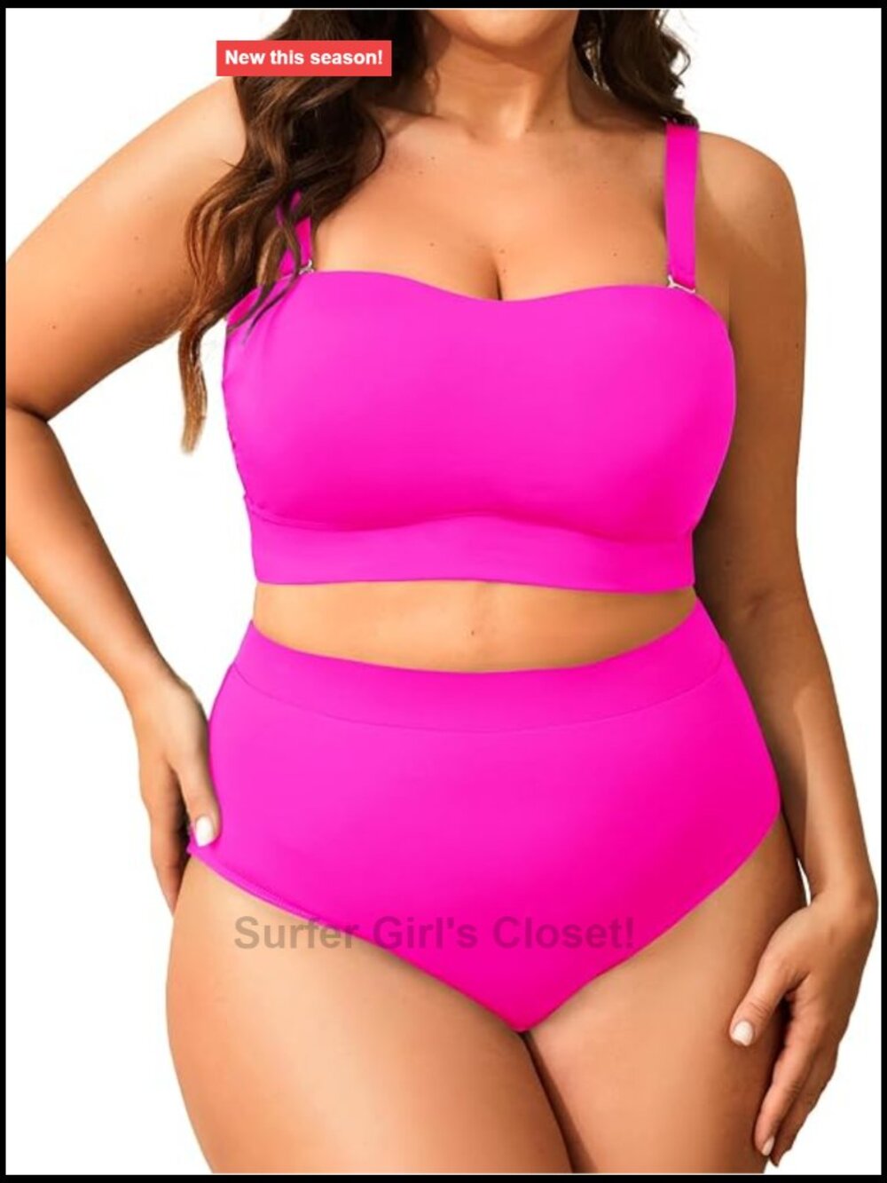 Plus Size High Waisted Bandeau Bikini Two Piece Swimsuit Adjustable Straps